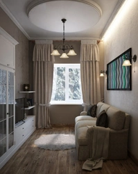Дизайн небольшой гостиной в доме с одним окном