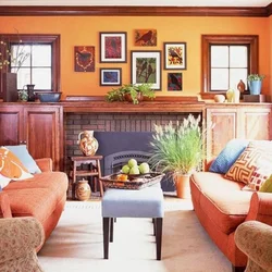 С какими цветами сочетается оранжевый цвет в интерьере гостиной