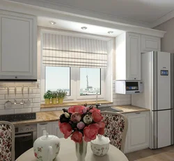 Kitchen design in front of the window