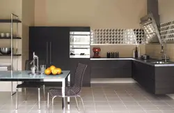 Дизайн кухни серой напольной плиткой