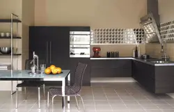 Kitchen design with gray floor tiles