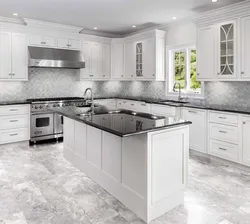 Kitchen design with gray floor tiles