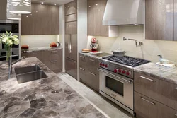 Kitchen design with gray floor tiles