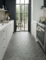 Kitchen design with gray floor tiles