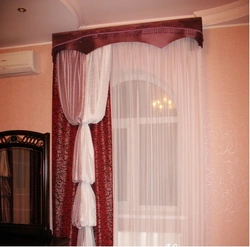 Lambrequin in the living room with one curtain photo