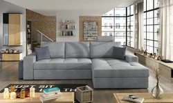 Corner sofa with sleeping place in the interior