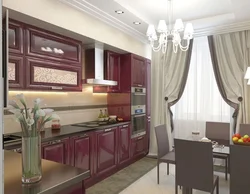 White burgundy kitchen in the interior