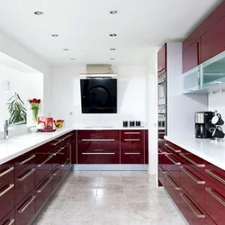 White burgundy kitchen in the interior