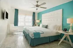 Combination With Turquoise Color In The Bedroom Interior Photo