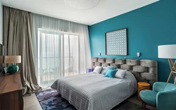 Combination with turquoise color in the bedroom interior photo