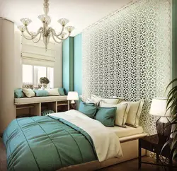 Combination with turquoise color in the bedroom interior photo
