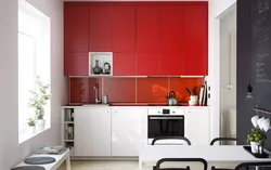 Red Interior Of A Small Kitchen