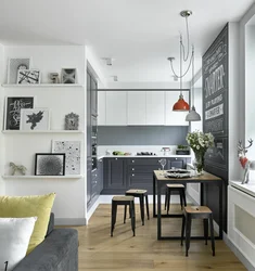 Interior design of a one-room apartment kitchen photo