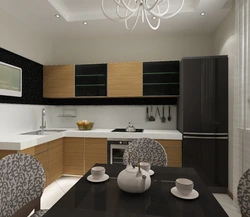 Кухня с черным холодильником дизайн фото