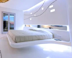 LED strip on the ceiling in the bedroom photo