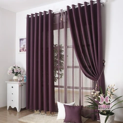 Curtains with eyelets in the bedroom interior