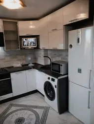 Photos Of Straight Kitchens With A Refrigerator And Washing Machine