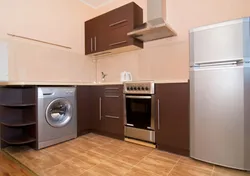 Photos Of Straight Kitchens With A Refrigerator And Washing Machine