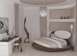Круглы ложак у інтэр'еры спальні
