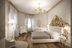 Gold color in the bedroom interior