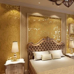 Gold color in the bedroom interior