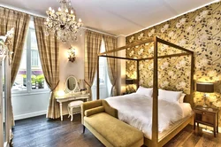 Gold color in the bedroom interior