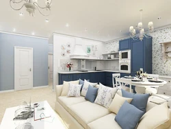 Design white blue kitchen living room