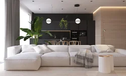 Interior kitchen living room sofa white