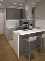 Kitchen in a studio with a bar counter design 25 sq m