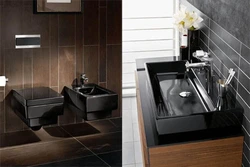 Дизайн ванной с черным унитазом и раковиной