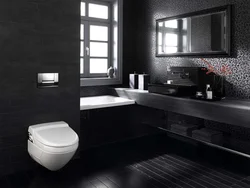 Qara tualet və lavabo ilə vanna otağı dizaynı