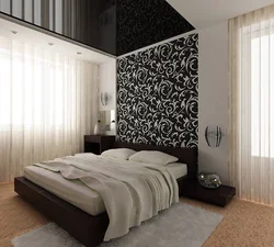 Dark Bedroom Interior With White Wallpaper