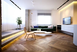 Living room design with wood floor