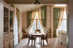 Curtains for the living room in a wooden house photo