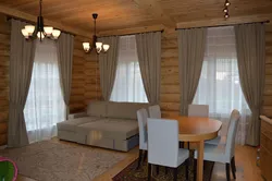 Curtains For The Living Room In A Wooden House Photo