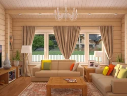 Curtains For The Living Room In A Wooden House Photo
