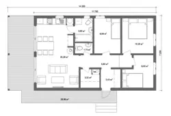 House Layout 100 Sq M One-Story With Two Bedrooms Photo