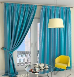 Blue Curtains In The Kitchen Interior Photo