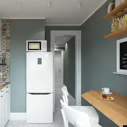 Khrushchev kitchen design refrigerator in the corner