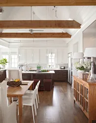 Kitchen design with wooden beams