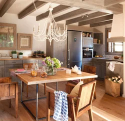 Kitchen design with wooden beams