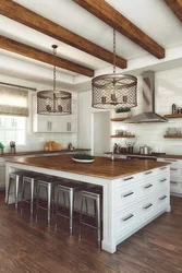 Kitchen design with wooden beams