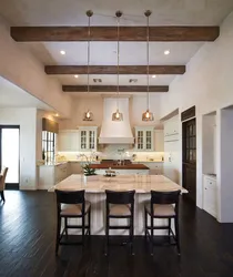 Kitchen design with wooden beams