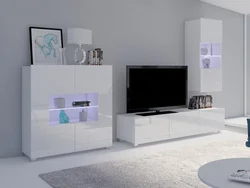 White glossy living room interior