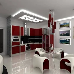 Дизайн Гостиной С Красной Кухней