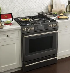 Kitchen with freestanding stove photo