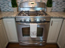Kitchen with freestanding stove photo