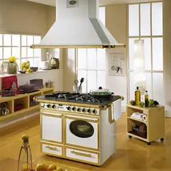 Kitchen with freestanding stove photo