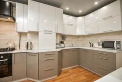 Beige corner kitchen design