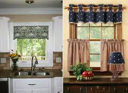 Дизайн штор в кухню с широким окном